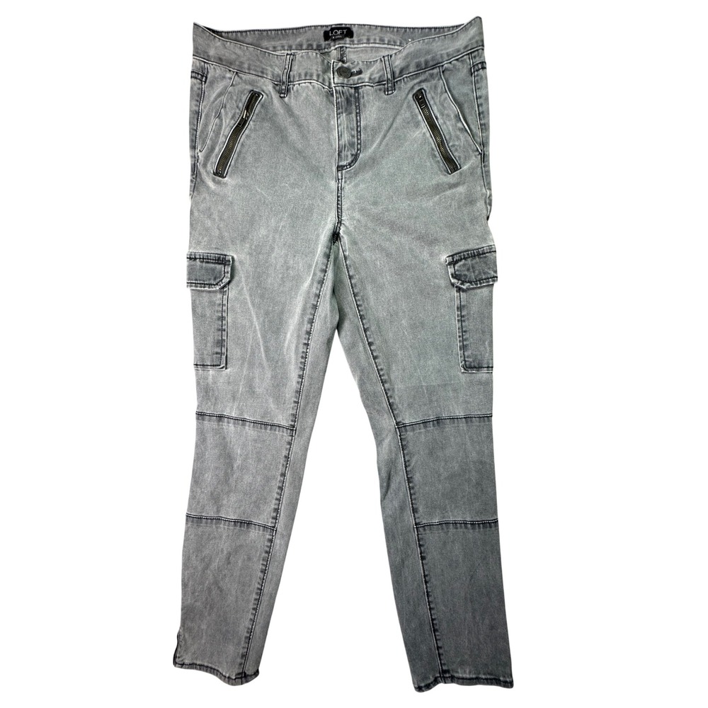 LOFT Gray Acid Wash Cargo Pants Utility Streetwear Moto Ankle Zip Sz 4 Gorpcore